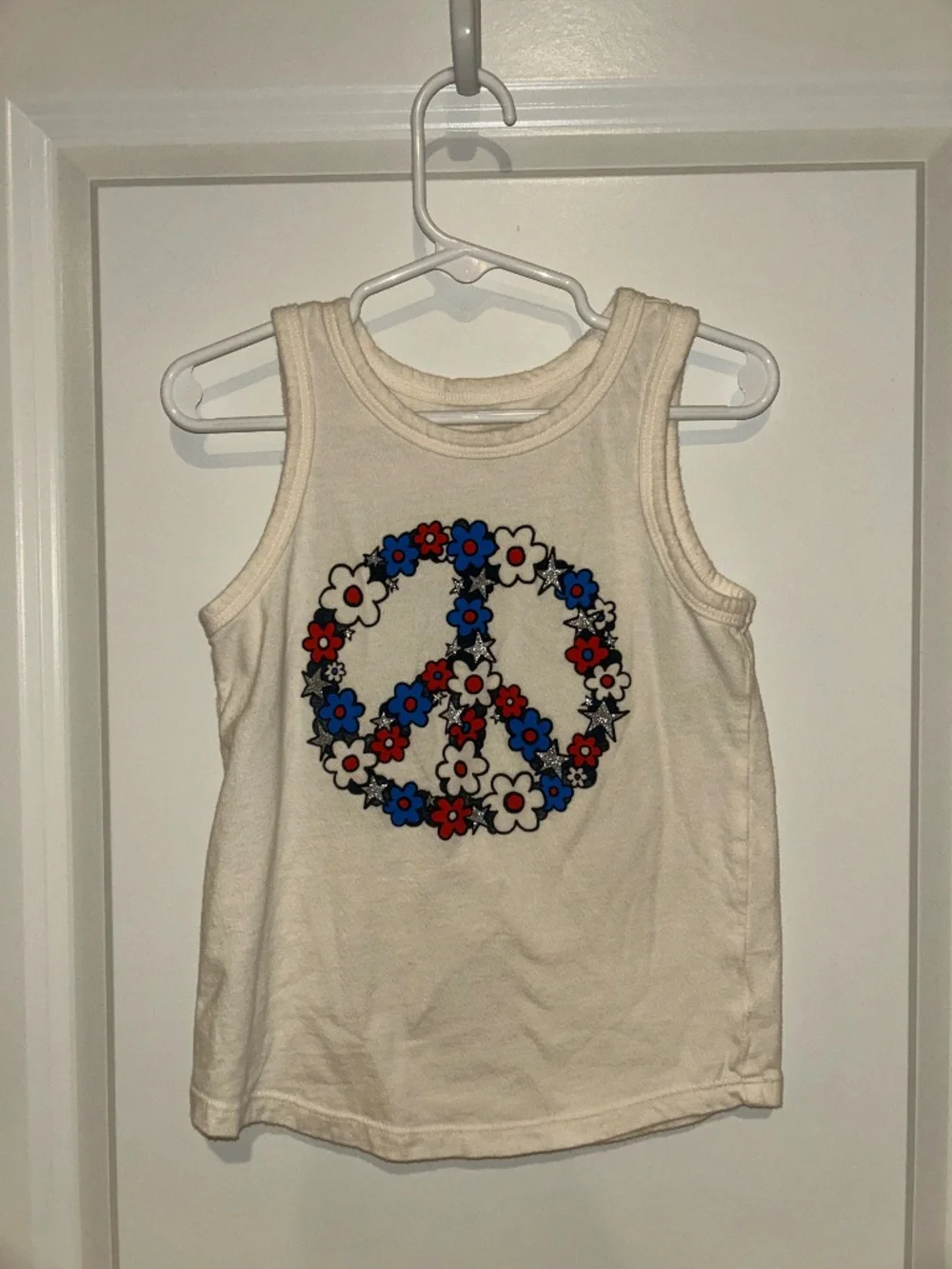 Old Navy Girls 5T Floral Peace Sign Tank Top Red White Blue